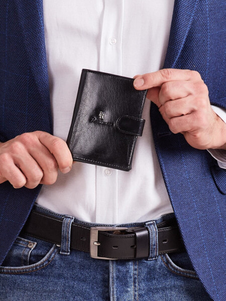 Мужское портмоне кожаное черное вертикальное на кнопке Portfel-CE-PF-7680278-9.21-czarny Factory Price