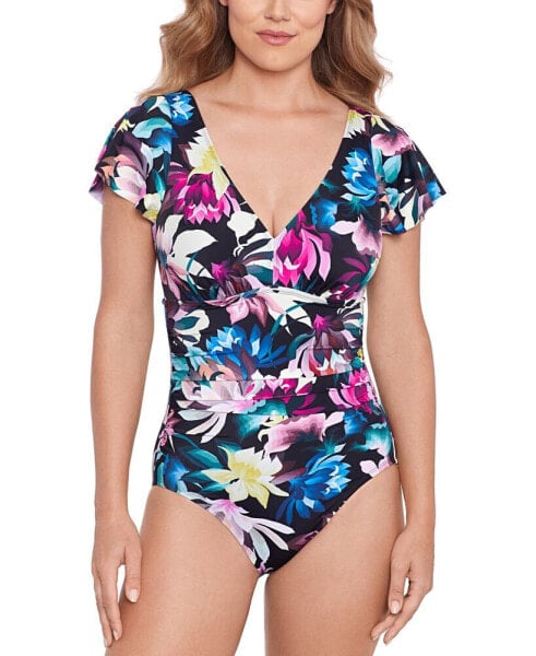 Women's Floral-Print Flutter-Sleeve One-Piece Swimsuit, Created for Macy's