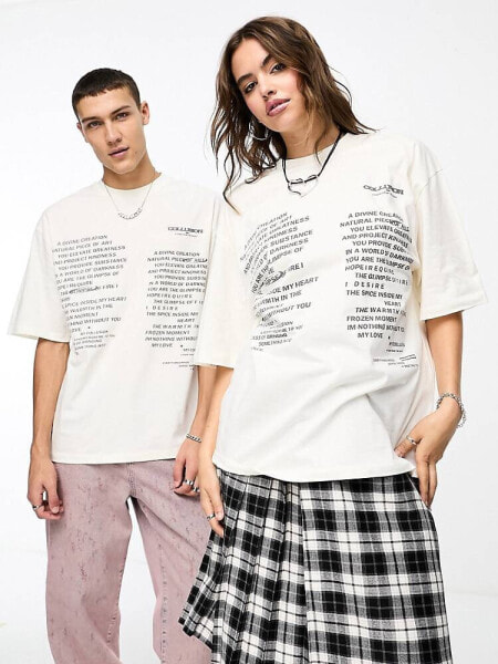 COLLUSION Unisex ecru oversized t-shirt with text print