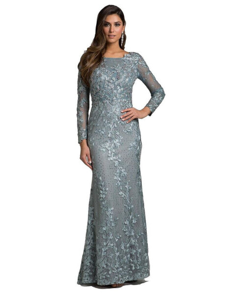 Women's Long Sleeve Lace Dress With Lace Appliques
