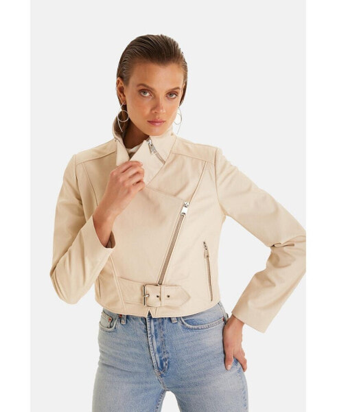 Women's Leather Jacket, Nappa Beige