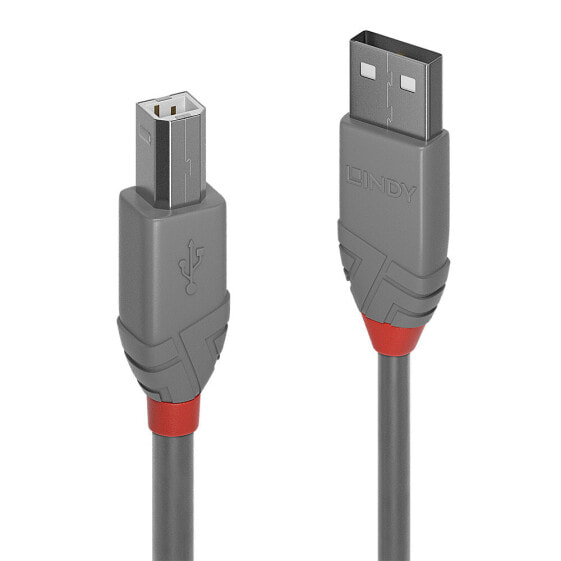 Lindy 5m USB 2.0 Type A to B Cable - Anthra Line - grey - 5 m - USB A - USB B - USB 2.0 - 480 Mbit/s - Grey