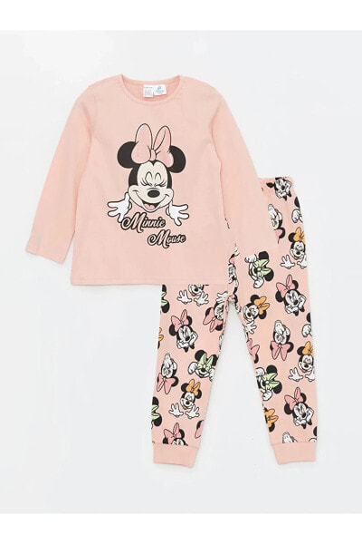 LCW baby Bisiklet Yaka Minnie Mouse Baskılı Kız Bebek Pijama Takımı