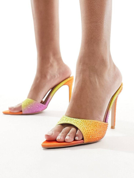 Simmi London Frankie pointed mule sandal in orange yellow ombre