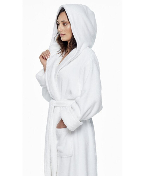 Women's Ankle Length Hooded, Low Twist, Soft Turkish Cotton Bathrobe