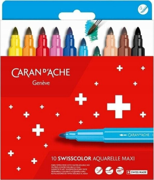 Caran d`Arche Flamastry akwarelowe CARAN D'ACHE Swisscolor Maxi, 10 szt., mix kolorów