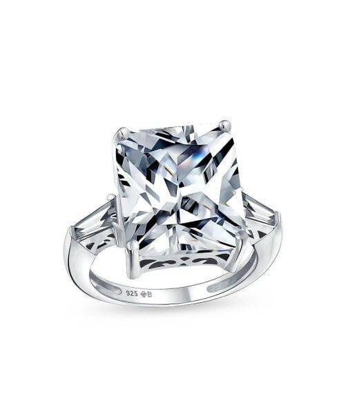 Art Deco Style .925 Sterling Silver Large 10CT Rectangle AAA CZ Cubic Zirconia Brilliant Cut Statement Engagement Ring Baguette Side Stones