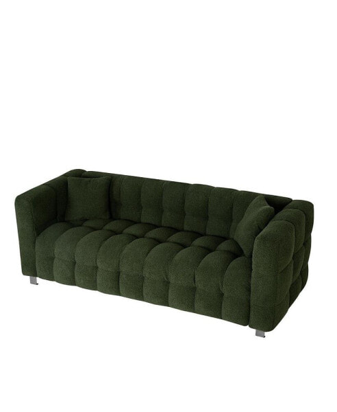 Green Teddy Fleece Sofa 80" with Throw Pillows & Support
