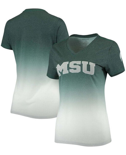 Women's Heather Green Michigan State Spartans Ombre V-Neck T-shirt