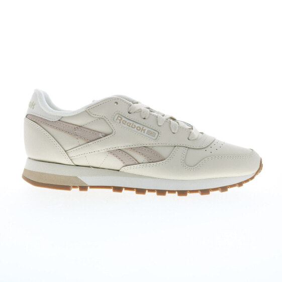 Reebok Classic Leather Womens Beige Leather Lace Up Lifestyle Sneakers Shoes 8.5