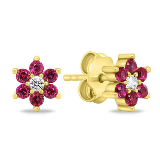 Charming gold-plated earrings with fuchsia zircons EA846YR