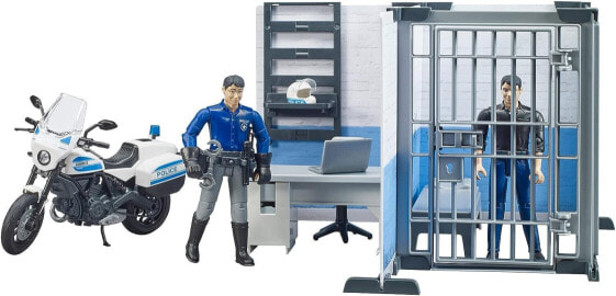 bruder 62732 - Bworld Police Station with Police Motorcycle - 1:16 Wachtmeister Emergency Vehicle Operation Control Centre Prison Cell Central Toy