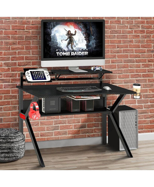 PVC Coated Ergonomic Metal Frame Gaming Desk With K Shaped Legs, Black