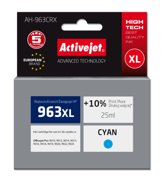 Activejet AH-963CRX ink for HP printers - Replacement HP 963XL 3JA27AE; Premium; 1760 pages; blue - High (XL) Yield - Dye-based ink - 25 ml - 1760 pages - 1 pc(s) - Single pack