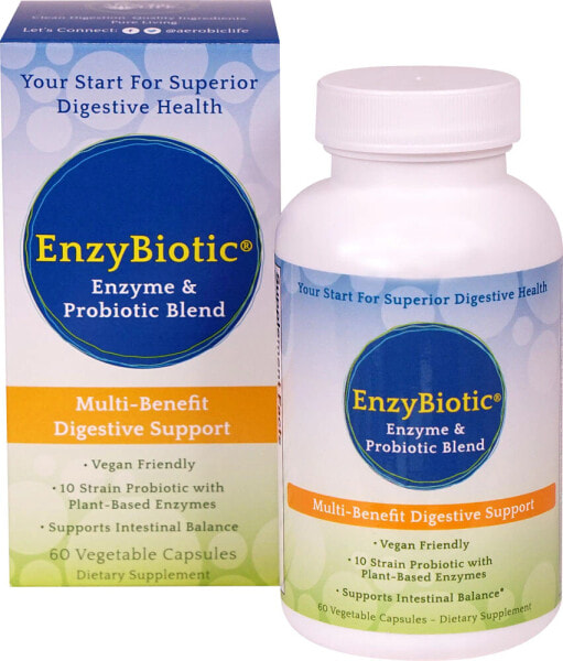 NBPure EnzyBiotic Enzyme & Probiotic Blend Комплекс с пробиотиком и ферментами для улучшения работы пищеварительной системы - 10 штаммов - 60 веганских капсул
