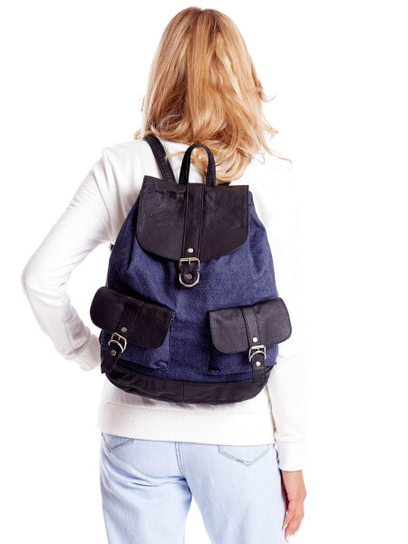 Женский рюкзак с карманами  текстильный, кожа, внутренний карман на молнии, внешние карманы на магните  Factory Price синий