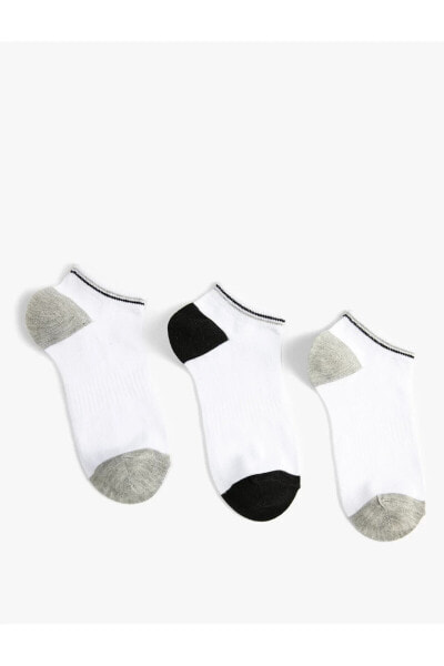 3'lü Basic Patik Çorap Şerit Detaylı