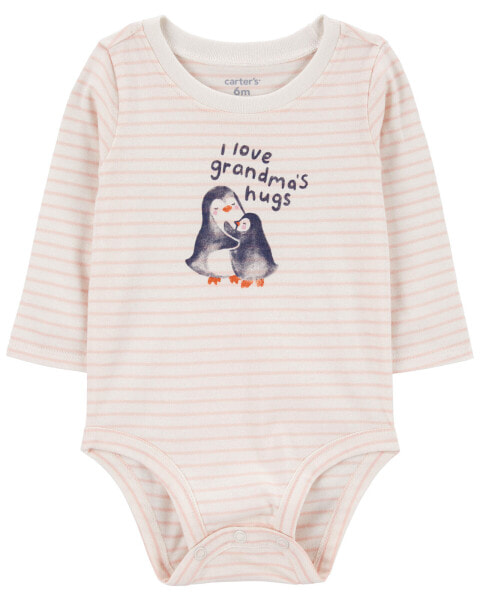 Baby Penguin Grandma's Hugs Long-Sleeve Bodysuit NB