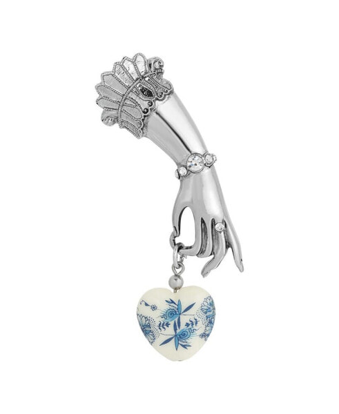 Брошь 2028 Glass Blue Heart Charm Lady Hand Pin