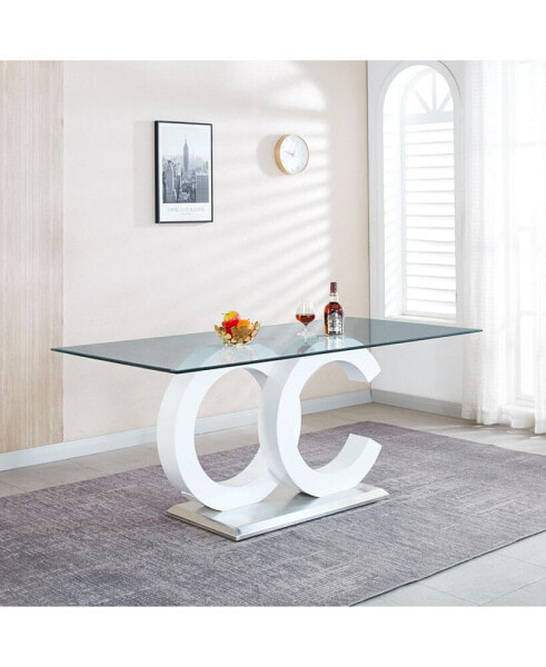 Tempered Glass Dining Table With Black MDF Middle Support And Stainless Steel Base For Modern Design