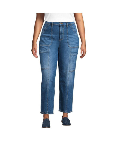 Plus Size Denim High Rise Utility Cargo Ankle Jeans