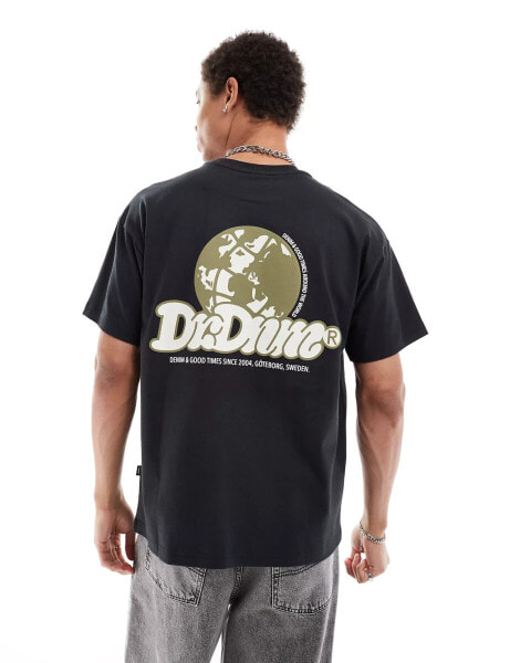 Dr Denim Trooper relaxed fit t-shirt with green back graphic print in off black