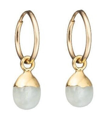Round gold-plated earrings with moonstone 2in1