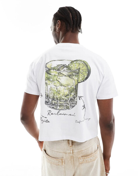 Reclaimed Vintage cropped boxy t-shirt with mojito cocktail back print in white