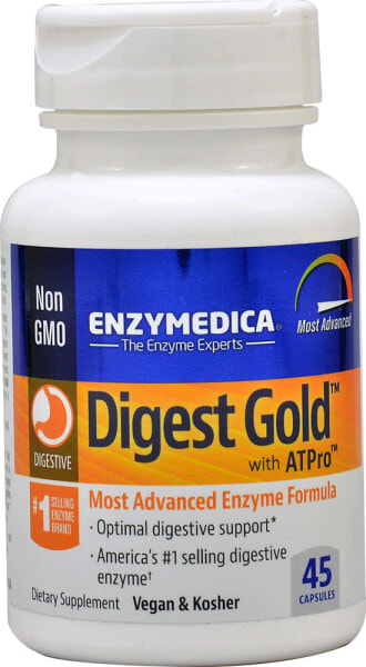 Enzymedica Digest Gold Пищеварительные ферменты с витаминным комплексом для улучшения пищеварения и обмена веществ 45 капсул