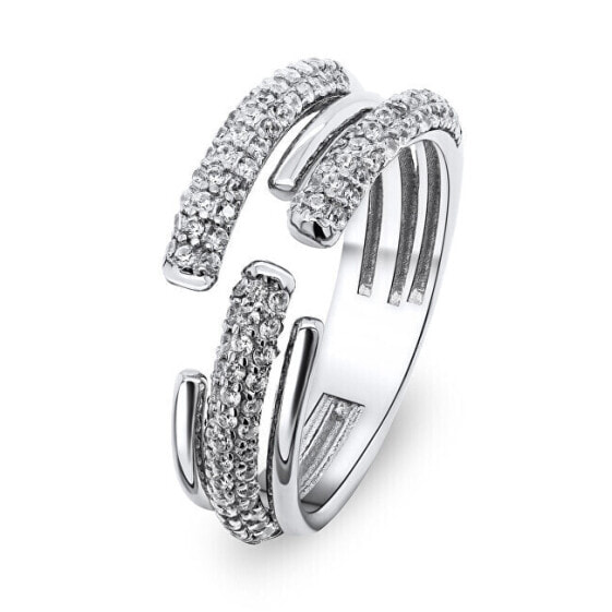 Luxury open ring with clear zircons RI036W