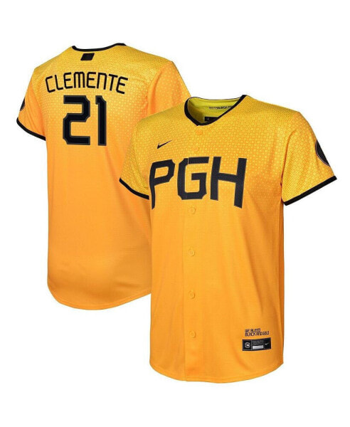 Футболка для малышей Nike Джерси игрока Robert Clemente Pittsburgh Pirates 2023 Golden City Connect