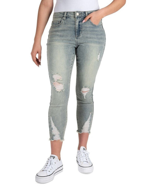 Juniors' Mid-Rise Destructed Curvy Crop Jeans