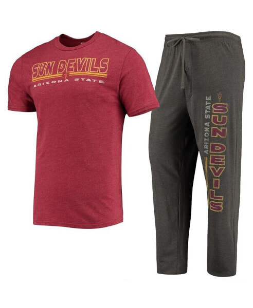 Men's Heathered Charcoal and Maroon Arizona State Sun Devils Meter T-shirt and Pants Sleep Set