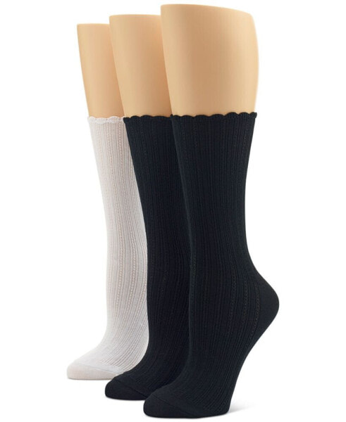 Women's 3-Pk. Scalloped Pointelle Crew Socks