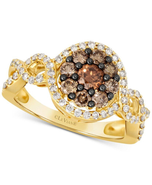 Chocolate Diamond & Nude Diamond Halo Cluster Twist Ring (1-1/20 ct. t.w.) in 14k Gold