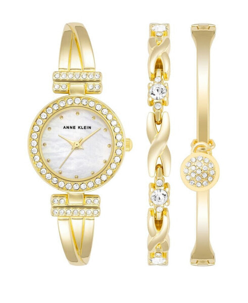 Women's Gold-Tone Alloy Bangle with Crystals Fashion Watch 24mm and Bracelet Set