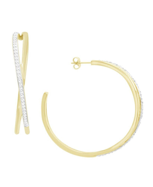 Criss Cross Clear Crystal C Hoop Earring, Gold Plate and Silver Plate