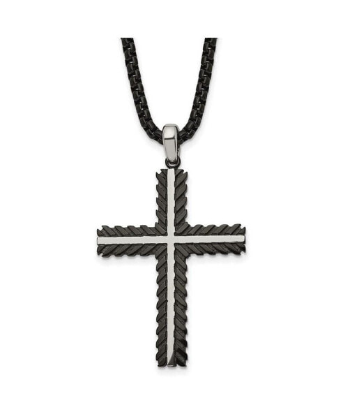 Brushed Black IP-plated Cross Pendant Box Chain Necklace