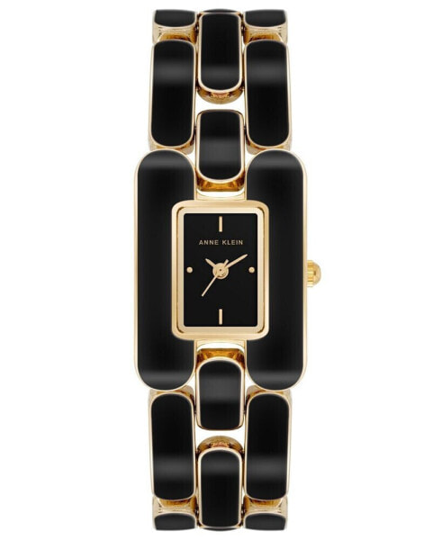 Women's Three Hand Gold-Tone Alloy with Black Enamel Watch, 22mm x 32mm