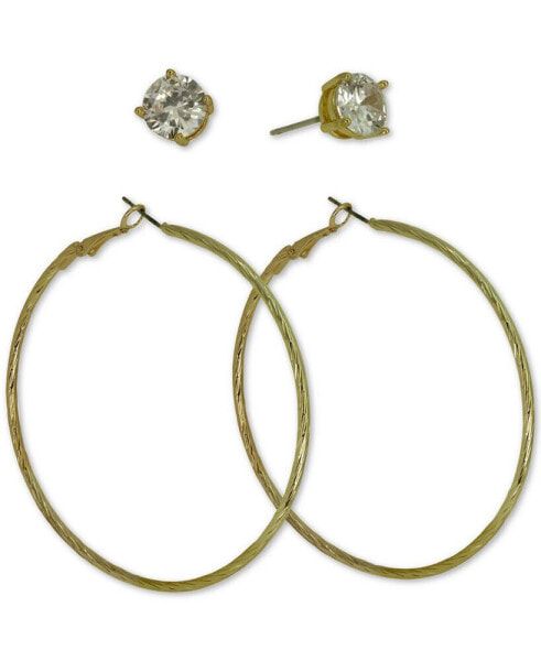 Gold-Tone 2-Pc. Set Cubic Zirconia Stud & Hoop Earrings