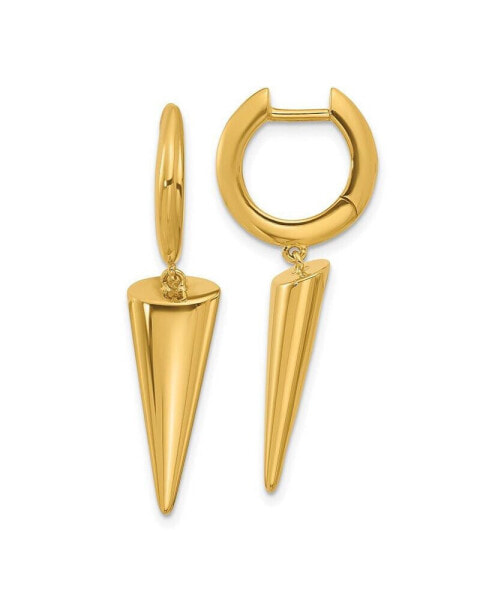 18k Yellow Gold Polished Dangling Cone Hinged Round Hoop Earrings