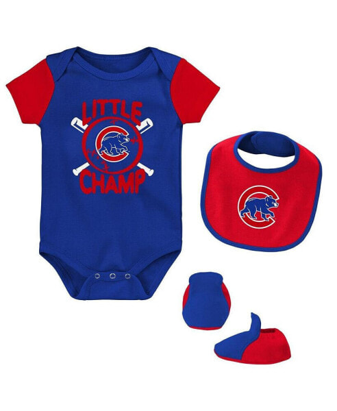 Костюм для малышей OuterStuff Набор боди, слюнявчика и носочков Chicago Cubs Little Champ для малышей Royal 3 шт.