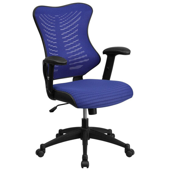 High Back Designer Blue Mesh Executive Swivel Chair With Adjustable Arms