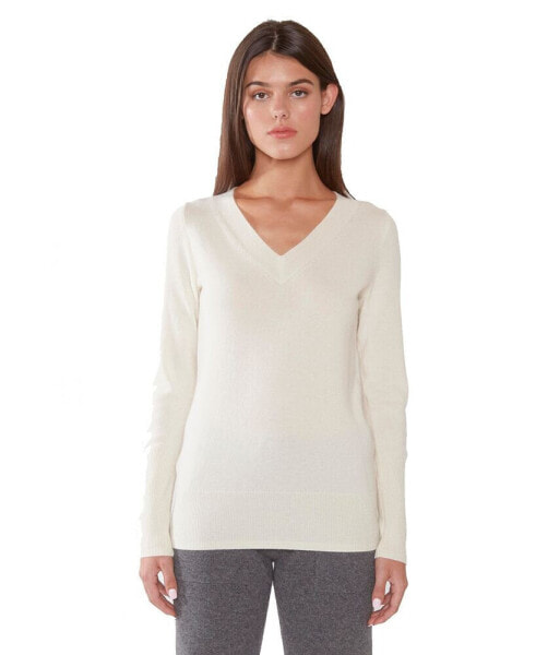 Women's 100% Pure Cashmere Long Sleeve Ava V Neck Pullover Sweater (1571, Orchid, X-Large )