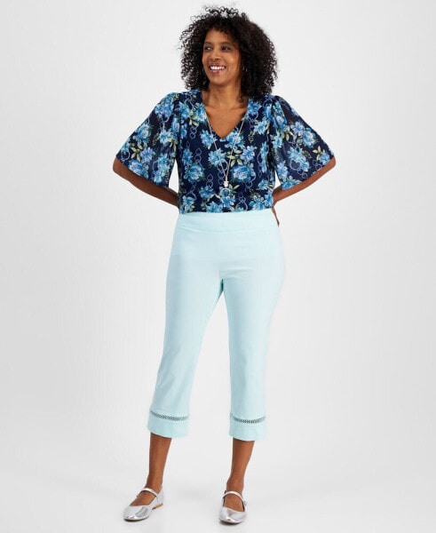 Women's Woven Lace-Trim Capri Pull-On Pants, Created for Macy's