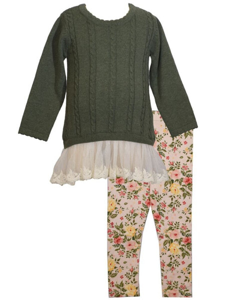 Baby Girls Sweater Dress with Floral Leggings, 2 Piece Set