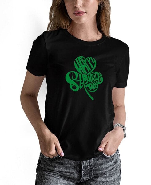 Women's St. Patrick's Day Shamrock Word Art Crew Neck T-shirt