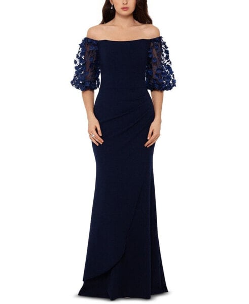 Petite Off-The-Shoulder Balloon-Sleeve Mermaid Gown