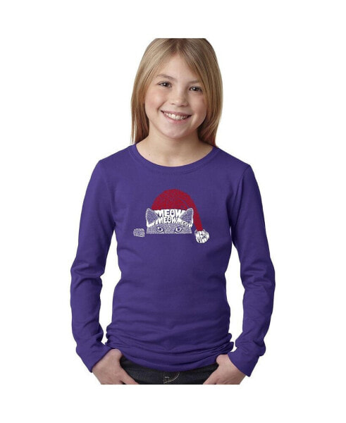 Christmas Peeking Cat - Girl's Child Word Art Long Sleeve T-Shirt