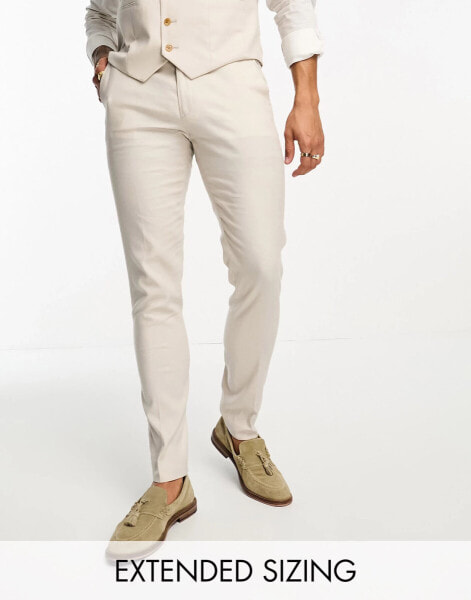 ASOS DESIGN skinny linen mix suit trouser in stone